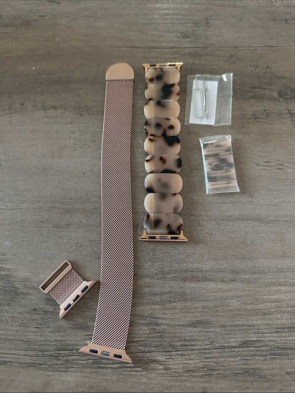 Rose Gold Mesh and Tortoiseshell Link Apple Watch Band Set